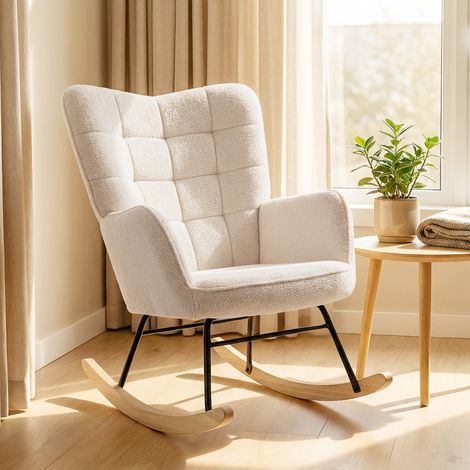 Fauteuil à bascule style rétro. Bois massif. Fauteuil inclinable. 98 cm x 71 cm x 101 cm. Beige