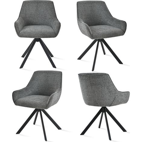 Goeurvant 360° drehbarer Sessel mit geschwungener Rückenlehne und weichem Kissen, perfekte Kombination aus Stil und Komfort - 4er Set - Grau/Grün - Leinen