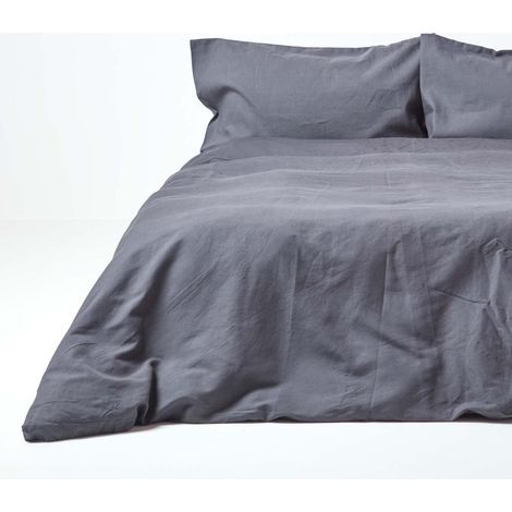 HOMESCAPES Leinen Bettwäsche Set Anthrazit, 230 x 220 cm