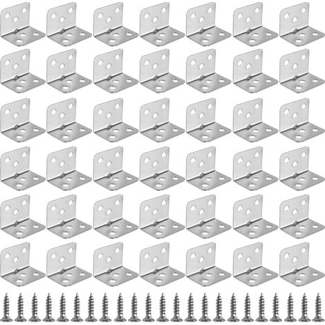 Lot de 50 équerres d'angle robustes en acier inoxydable de 36 x 26 x 26 mm avec 300 vis, supports en métal larges à 90 degrés pour étagères, meubles, bois (1/5)