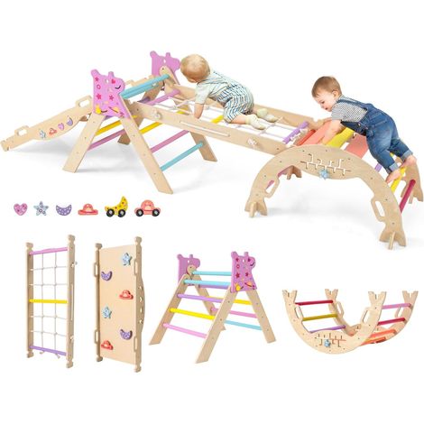 COSTWAY 8 in 1 Set da Arrampicata per Bambini, Giocattoli da Arrampicata Pieghevoli con Triangolo Arco e Rampa, Giochi Montessori per Bambini 1 Anni + (Unicorno 4 pezzi, Colorato) (1/5)