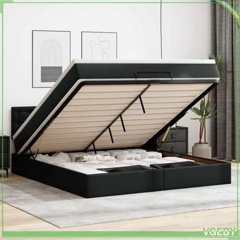 Cadre de lit ottoman - 3311318 - Matelas 180x200 cm - Similicuir noir - Rangement coffre hydraulique (1/5)