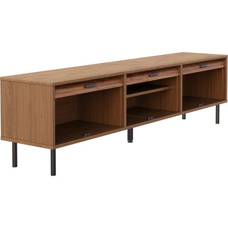 Mueble TV bajo con 3 puertas correderas verticales, MDF y PB, 180x40x55 cm, nogal (1/5)