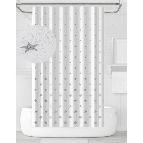 Rideau de Douche Tissus Anti Moisissure, Gris Blanc Etoile Pentagramme pour Salle de Bain, Polyester Antibactérien, Rideaux Douche Lavable et imperméable, avec 12 Crochets, 180 x 180 cm (1/5)