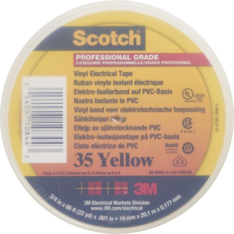 Ruban isolant 3M Scotch 35 en PVC Jaune 20m x 19mm x 0.18mm ( Prix pour 1 ) (1/2)