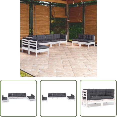 The Living Store 8-tlg. Garten-Lounge-Set mit Kissen Kiefer Massivholz - Gartenzubehör - Lounge Set - Gartenmöbel - Rattan Möbel - Outdoor Furniture (1/5)