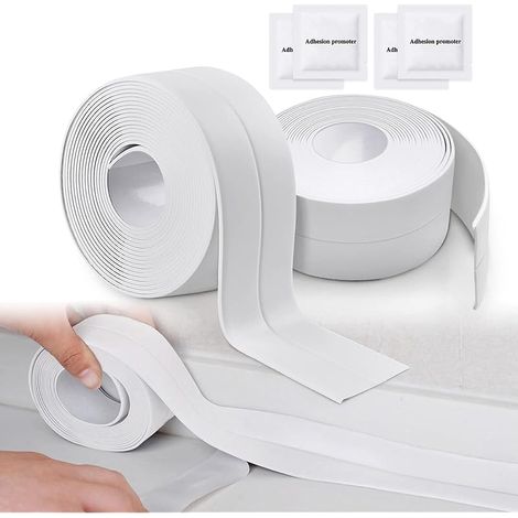 2 Rouleaux Bande Etancheite Autocollante,Ruban Étanchéité Imperméable pour Douche,Évier de Cuisine,Toilettes,Salle de Bains (blanche) (1/5)