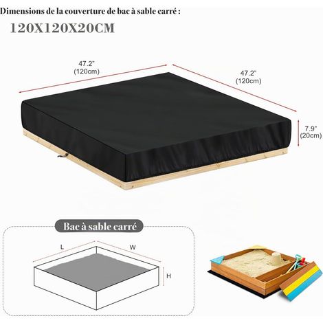 Housse de protection carrée pour bac à sable LAMUNI 120 x 120 x 20 cm, imperméable. (1/2)