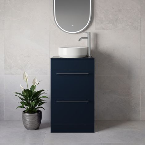 Napoli 390 Deep Blue 500mm 2 Drawer Vanity Unit for Countertop Basins - 500mm - Chrome 320mm Handle
