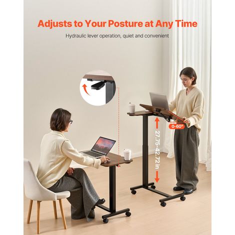 Table de lit mobile, table d'appoint avec plateau rabattable et 4 roulettes, bureau d'ordinateur portable réglable en hauteur, avec… (1/5)