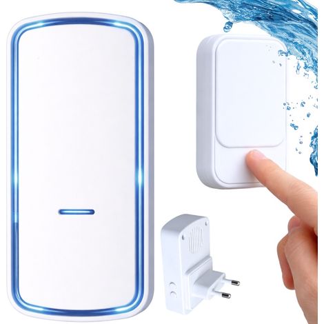 Sonnette sans fil, bouton sans pile, IP68, portée de 130 m, 38 mélodies, blanc-AquaForge (1/5)