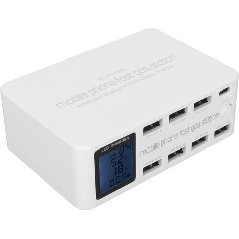 Station de charge USB 100 W à 8 ports avec écran LCD pour smartphones et tablettes, prise européenne WLX 818D (100-240 V). (1/4)