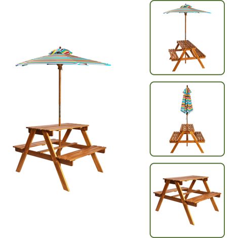 Kinder-Picknicktisch mit Sonnenschirm 79x90x60 cm Akazienholz - Holzspielplatz - Kindersitzgruppe - Essbereich Draußen - Gartenmöbel Kinderfreundlich - Outdoor Möbel (1/5)