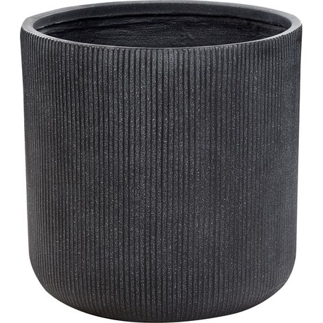 Maceta exterior superficie estriada redonda piedra fibra arcilla 55x55x55 cm gris Oreoi (1/5)