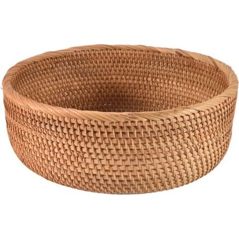 Grand panier rond en rotin naturel pour ranger le pain, les fruits et autres provisions. (1/4)