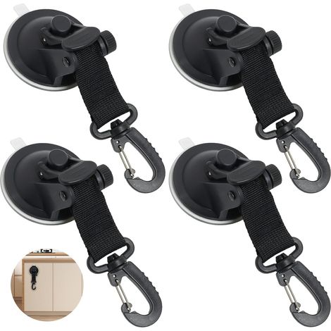 Lot de 4 Crochets Ventouse Mousqueton Charge 10kg Surface Lisse Camping Car Maison Garage