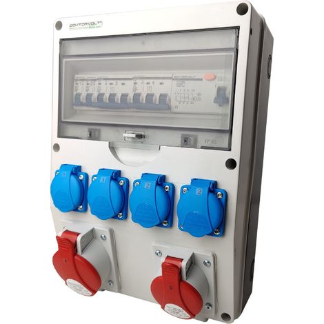 Tableau électrique de chantier 32 A, 16 A, avec disjoncteur différentiel 4 x 230 V, IP44, DOKTORVOLT DV-S/FI DV-9918-F (1/5)