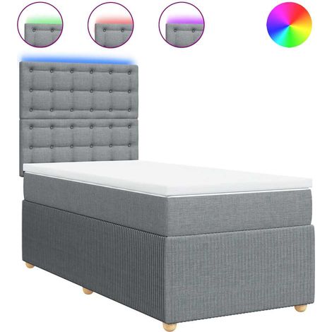 Lit simple Lit adulte Sommier à lattes de lit et matelas Gris clair 90x190 cm Tissu