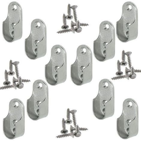 Ovale Kleiderstange OVA, 10 Stück – Halterung für ovale Kleiderstangen, vernickelter Stahl, Befestigung für Kleiderbügel, Metall-Kleiderstangenhalterung