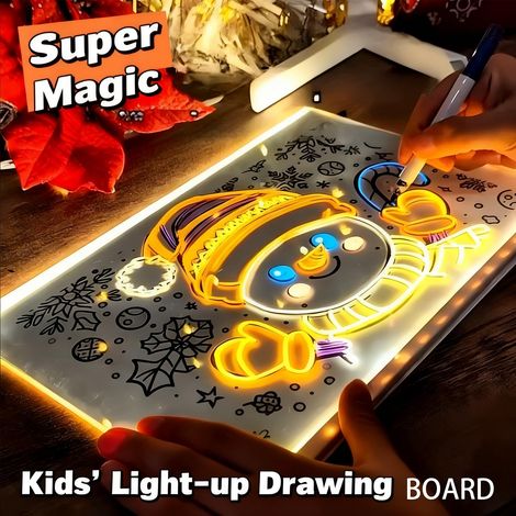 Tableau à dessin LED réutilisable 3020cm pour enfants avec éclairage, tableau d'écriture à faire soi-même, tableau à dessin protégeant les yeux des enfants, stylo effaçable inclus. (1/4)