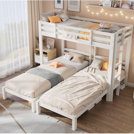Letto a castello triplo in legno 90x200 bianco DESVIAE (1/5)