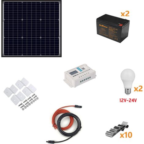 Kit Fotovoltaico a Isola 110W - Kit con pannello solare, regolatore di carica, proiettore, e accessori per l'installazione
