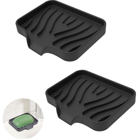 Seifenschale aus Silikon, 2 Stück Seifenhalter mit Abfluss, rutschfeste Reiseseifenschale, Seifenbox für Dusche, Küche, Badewanne (Schwarz)