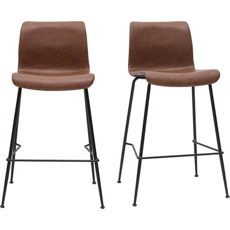 Barhocker in braunem Antik-Look und schwarzes Metall H65 cm (2er Set) HAROLD (1/5)