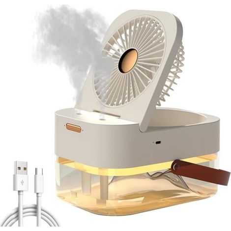 Ventilateur de table- Ventilateur USB avec humidificateur et veilleuse -Humidificateur de chargement USB- Blanc (1/5)