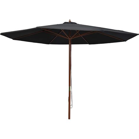 Gartenparasol mit Holzmast 350 cm Schwarz