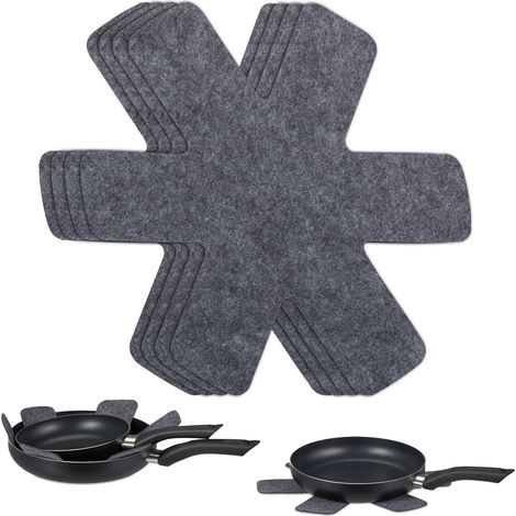 Relaxdays Protezioni per Padelle, Set da 6 Sottopentole, 38x30 cm, Sottopadella in Feltro, Protezione Impilabile, Grigio