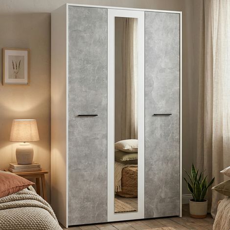 Guardarropa 3 Puertas Lavagno, Armario Dormitorio con Perchero, 5 Estantes, 3 Puertas, 119x53 cm Blanco (1/5)