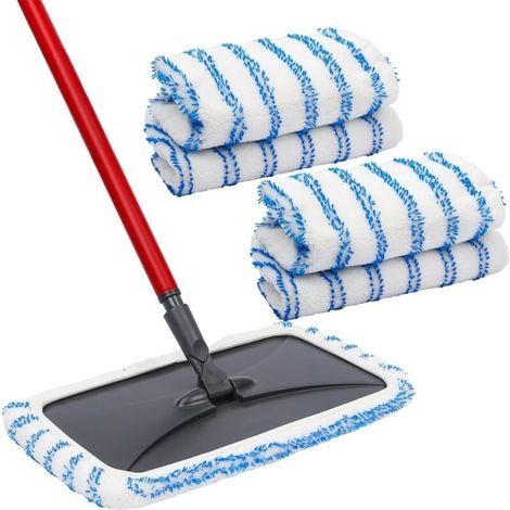 Lot de 4 lingettes de nettoyage réutilisables pour balais plats de 38 x 20 cm pour parquets. Serpillière en microfibre, tissu éponge en coton et lingettes de nettoyage (serpillière non incluse). (1/4)