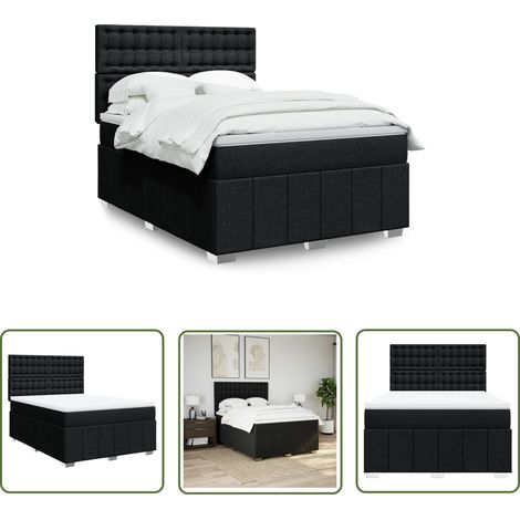 vidaXL Sommier à lattes de lit avec matelas Noir 140x200 cm Tissu (1/5)