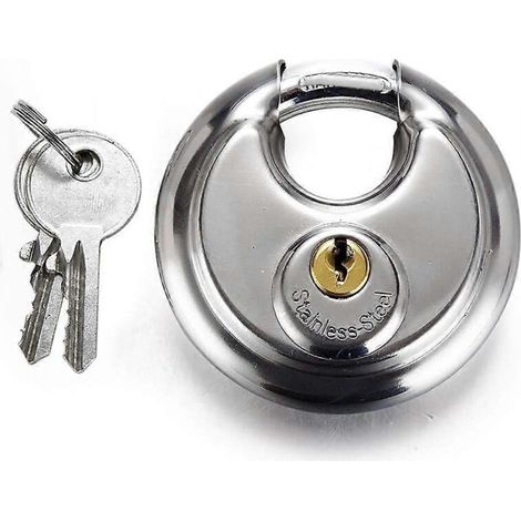 Cadenas de grande taille de 70 mm avec plaque de distribution, en acier inoxydable, forme ronde, type « cake lock », pour porte d'entrepôt, chaîne à disque, antivol, avec 2 clés.-AquaForge (1/3)