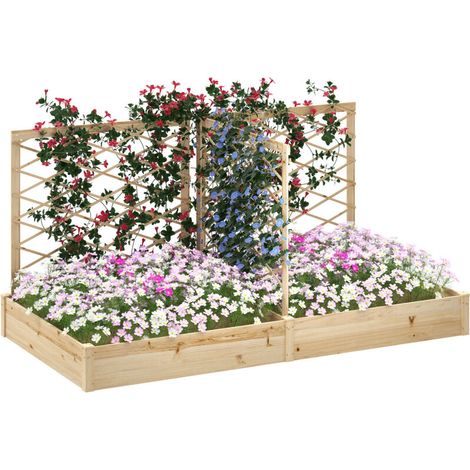 Jardinière avec 3 treillis modulable, bac à fleurs en bois pour balcon terrasse patio, 222x114x109 cm effet bois naturel