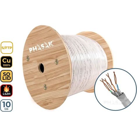 Cavo de rete PHASAK S/FTP Cat. 6A 305m - Rame 100% Solido, LSZH, AWG23, alta velocità 10Gbps, bobina 305 metri, PHR 660 per retide ad alta velocità.