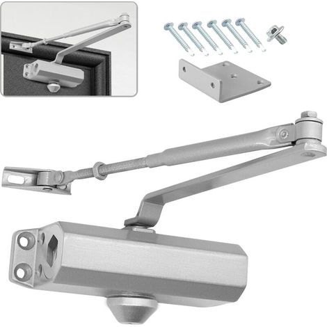 Automatischer hydraulischer Türschließer mit Stoppvorrichtung, verstellbarer Federtürschließer, Puffer geschlossen, gewerbliche und private Nutzung, 25–45 kg Tür mit Videoinstallation EN1154, Silber (1/5)