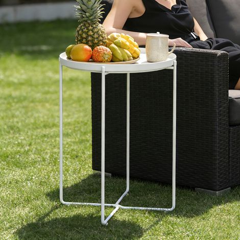 Mai & Mai Étagère de Sol Pliable Table d’Appoint Ronde de Rangement en Acier au Carbone Plateau en Polypropylène Petite Table Basse Blanc 35×51 cm Reglo-08 (1/5)