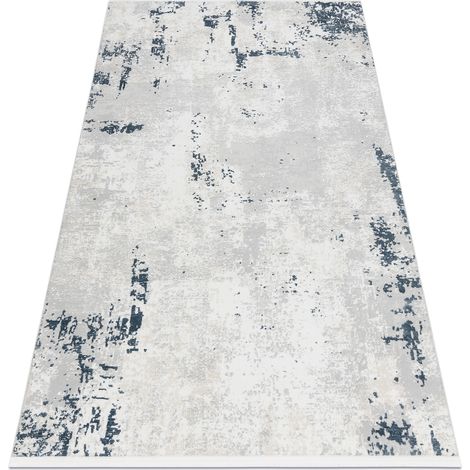 Modern carpet DUKE 51378 cream / blue - Concrete, stone structured, very soft, fringes blue 160x220 cm
