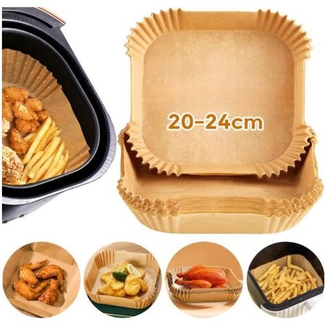 pour friteuse sans huile, 100 pièces de papier de cuisson carré , four, poêle à frire, micro-ondes (20-24 cm) (1/4)