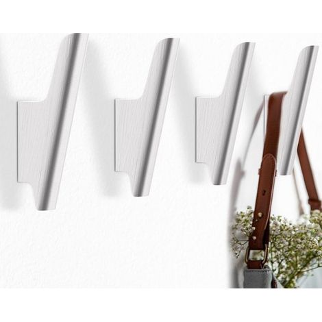 Porte-manteau mural en bois massif avec étagère, crochets design pour entrée et chambre, rangement pour vestes, serviettes et chapeaux, gain de place, blanc (1/5)