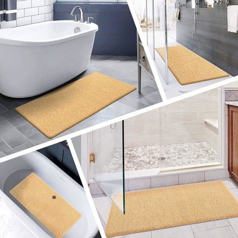 Tapis de bain antidérapant, tapis de douche en caoutchoucextra doux, anti-moisissure, lavable en machine,(beige) (1/5)
