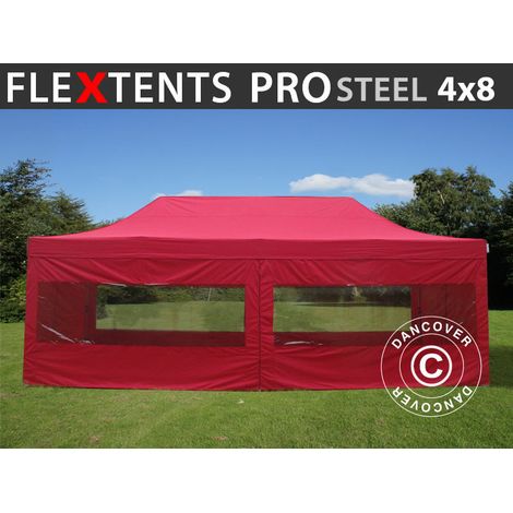 Pop up gazebo FleXtents PRO Steel 4x8 m Red, incl. 6 sidewalls