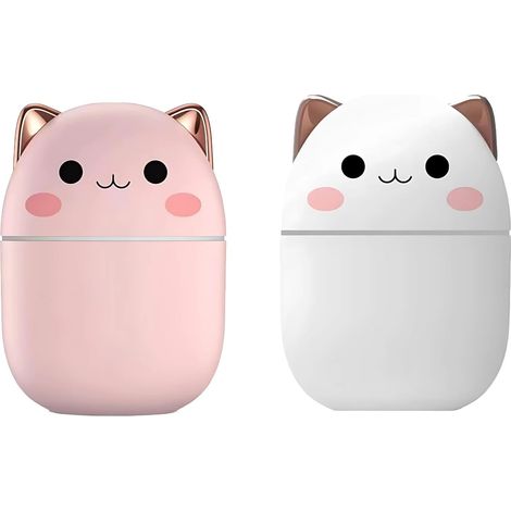 2 pièces Humidificateur USB en forme de chat mignon avec lumière LED, brumisation fraîche, fonctionnement silencieux, diffuseur d'huiles essentielles pour la maison, le bureau et la voiture. Disponibl (1/5)