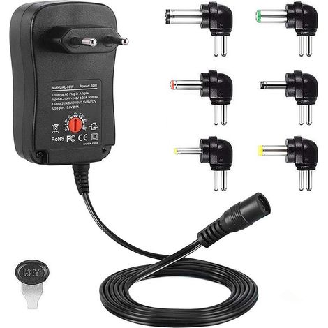 Adaptateur Secteur Chargeur, Universel 12W/30W 8.4V 3V 4.5V 5V 6V 7.5V 9V 12V 1000mA 1A 2000mA 2A Remplacement de Commutation à Tension Multiple régulé (3V-12V 30W EU) (1/5)