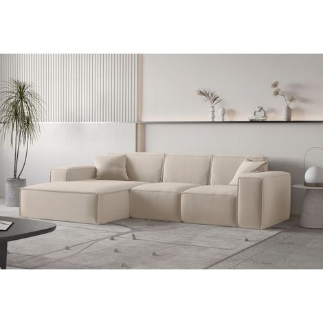 Ecksofa Designersofa CELES PREMIUM Stoff Opera Velvet Sand Ottomane Links (1/3)