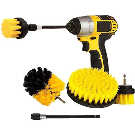 4er-Set Reinigungsbürsten für Bohrmaschinen, Autos, Fliesen, Teppiche, Badewannen, Küchen und Toiletten – Gelb (1/5)