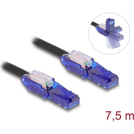 Delock Cable de red RJ45 Cat.6 UTP con conectores acodados 180Â° negro 7,5 m
