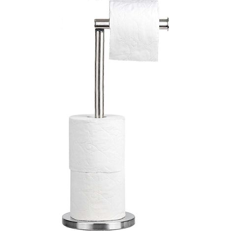 Porte-papier toilette sur pied en acier inoxydable, pouvant contenir 4 rouleaux, facile à nettoyer, 15 x 55 cm (argenté). (1/5)